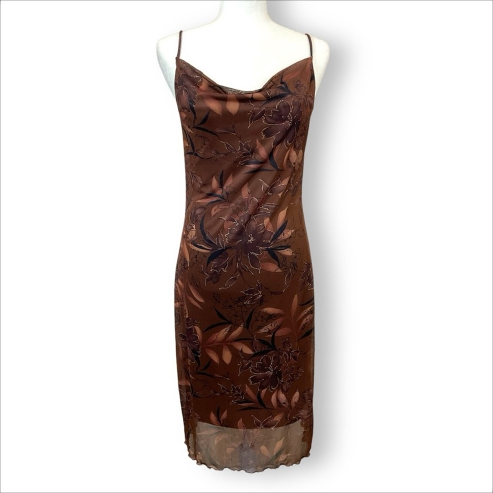 Vintage 1990’s Cowl Neckline Chocolate Brown Floral Slip Dress